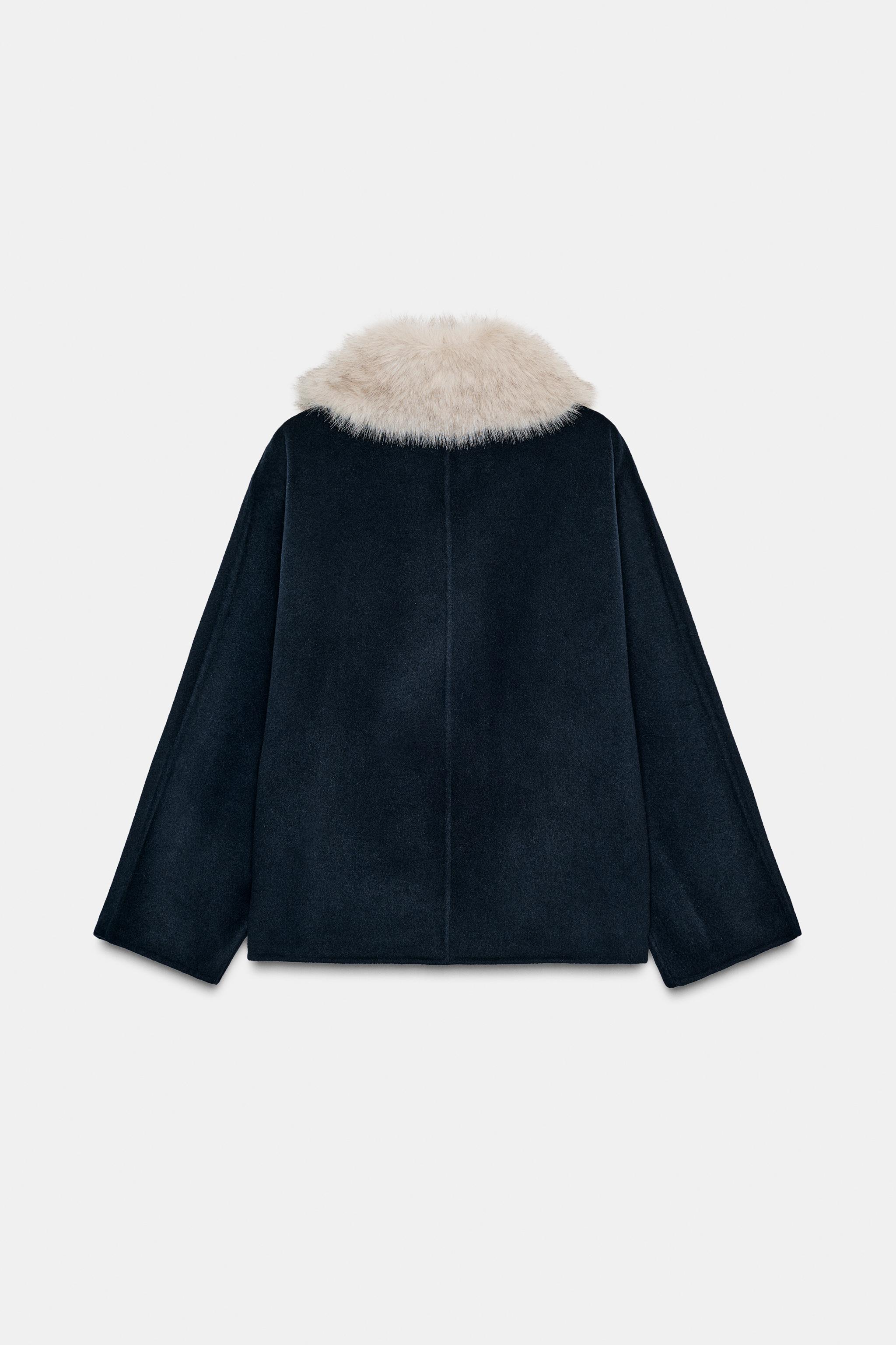 ZW COLLECTION WOOL BLEND FAUX FUR COLLAR JACKET